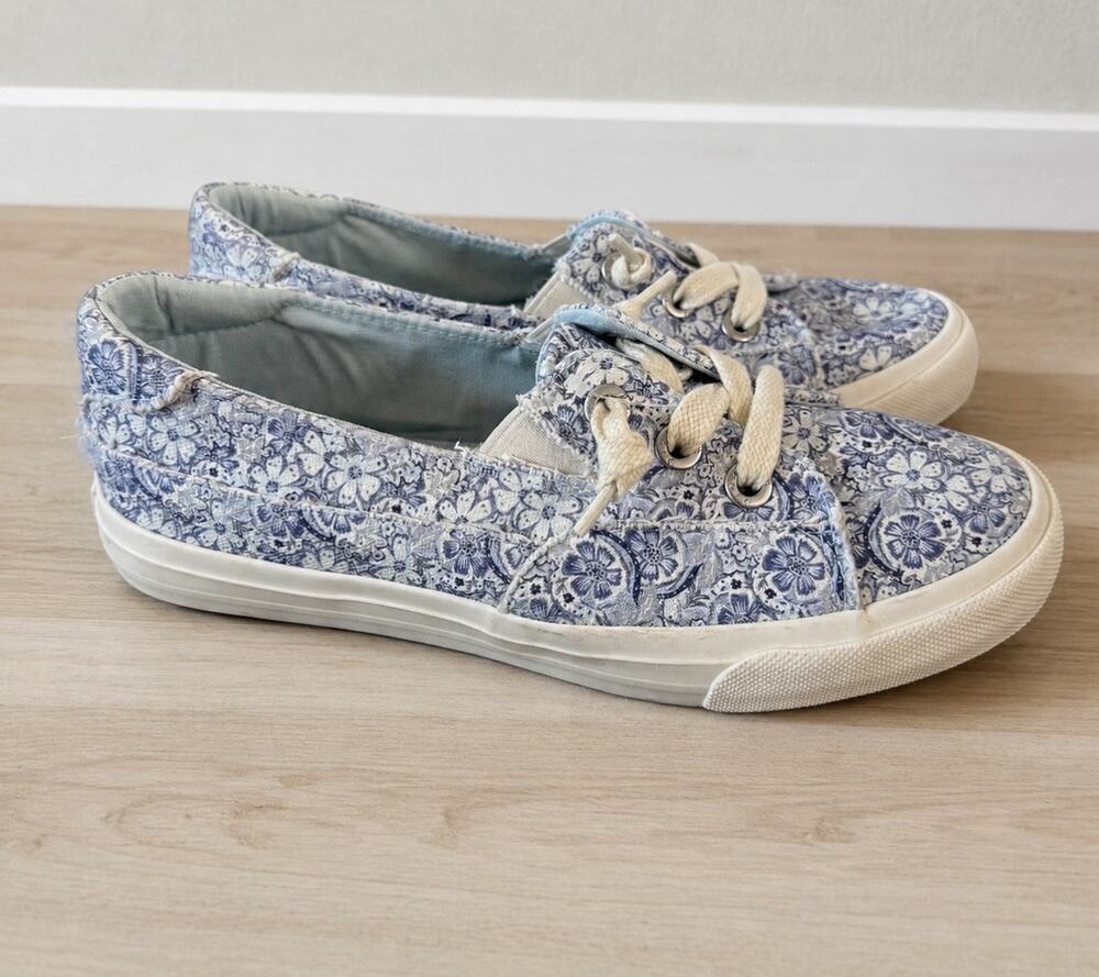 Blowfish Malibu Floral Canvas Sneakers 7.5 Blue White Lace Up
